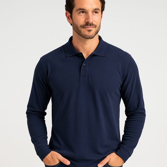 Polera Pique manga Larga Azul Marino UV