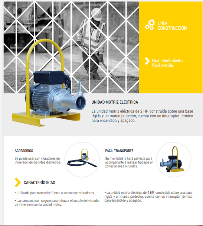 Unidad Motriz Eléctrica para Sonda de Inmersión de Concreto 2 HP