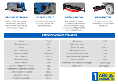 Vacuolavadora para piso de Operador a bordo